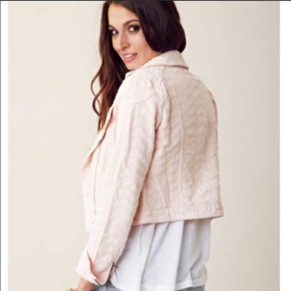 Free People faded denim moto jacket. - Picture 2 of 8